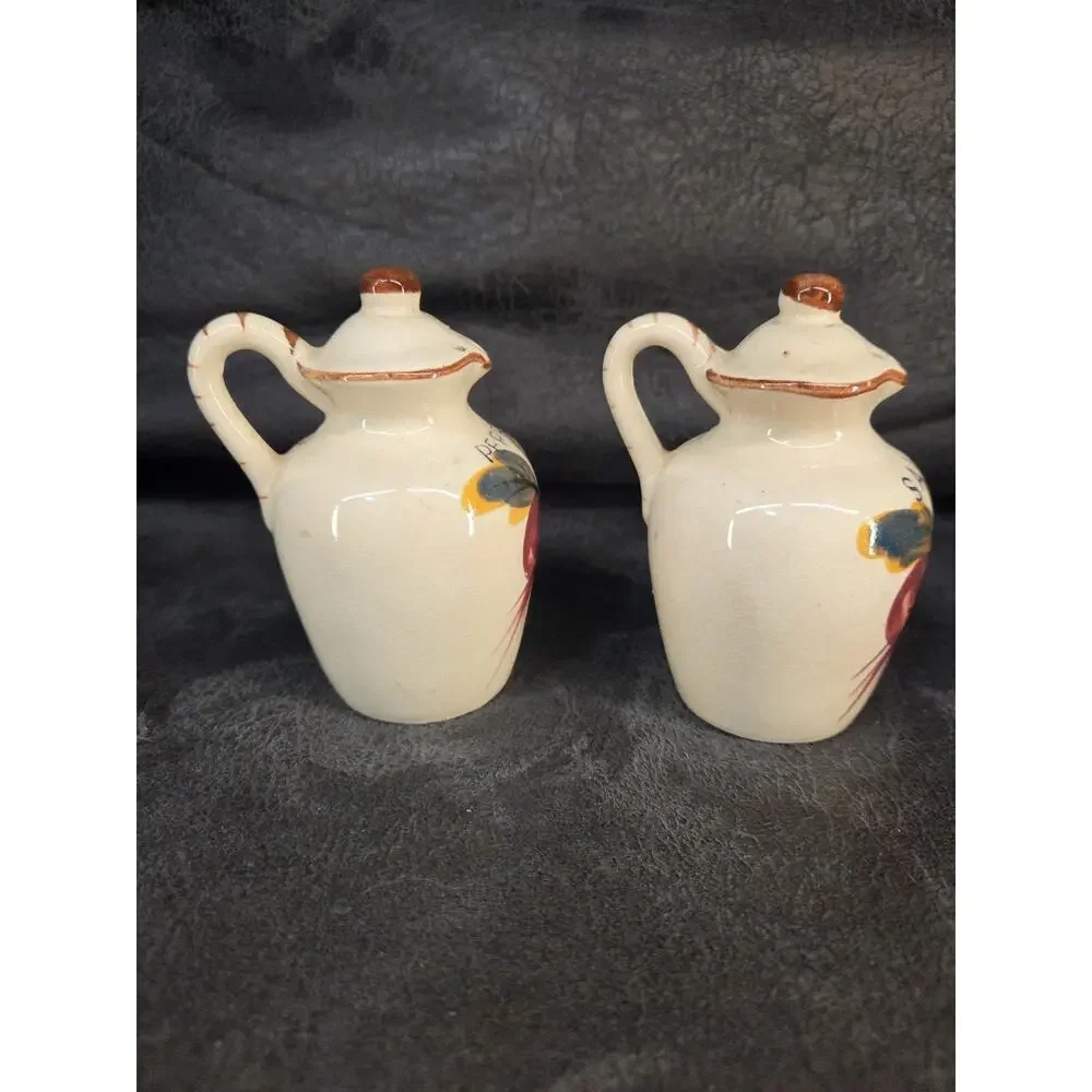 Vintage Japan Ceramic Radish Salt and Pepper Shakers Hand Painted Pitcher Style